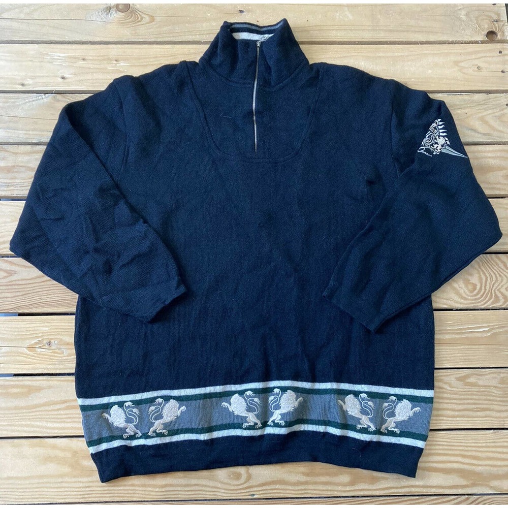 BOGNER Half Zip Pullover Wool Lion Sweater Large
